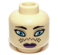 3626pb0672 - Minifigure, Head Female Black Eyebrows, Large Dark Azure Eyes, Dark Purple Lips, Dark Tan Markings, Neutral Pattern