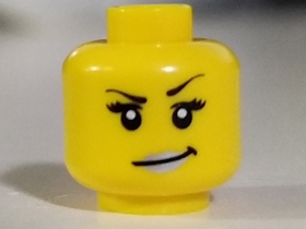3626pb0674 - Minifigure, Head Female Black Arched Eyebrows, Eyelashes, Smirk with Silver Lips Pattern