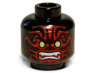 3626pb0845 - Minifigure, Head Alien with Lime Eyes, White Fangs, Red Face Decorations and Dark Red Mouth Pattern