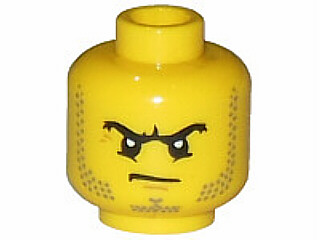 3626pb0894 - Minifigure, Head Beard Stubble, Black Angry Eyebrows and Scowl, White Pupils Pattern
