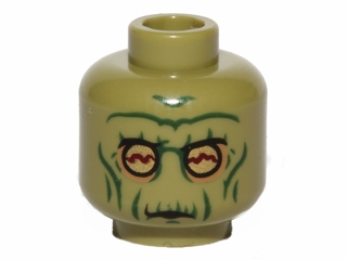 3626pb1042 - Minifigure, Head Alien with SW Neimoidian Warrior Green Wrinkles Pattern