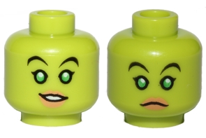 3626pb1138 - Minifigure, Head Dual Sided Alien Female with Bright Green Eyes, Nougat Lips, Smile / Frown Pattern (SW Hera Syndulla)