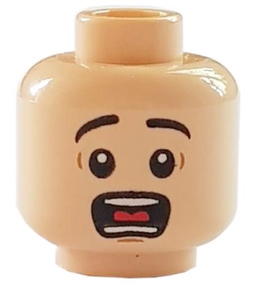 3626pb1270 - Minifigure, Head Black Eyebrows, Wide Eyes, Open Mouth, Teeth and Tongue, Surprised Pattern
