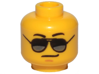 3626pb1290 - Minifigure, Head Glasses with Black and Silver Sunglasses, Medium Nougat Chin Dimple, Smirk Pattern