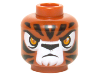 3626pb1300 - Minifigure, Head Alien Chima Tiger with Bright Light Orange Eyes, Black Nose and Stripes, White Snout and Eye Shadow, Frown Pattern