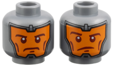3626pb1521 - Minifigure, Head Dual Sided Balaclava, Orange Face, Dark Red Eyebrows and Cheek Lines, Determined / Raised Eyebrow Pattern