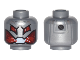 3626pb1539 - Minifigure, Head Alien with Robot Red Eyes and Mouth, Silver Panel and Black Rivet on Back Pattern