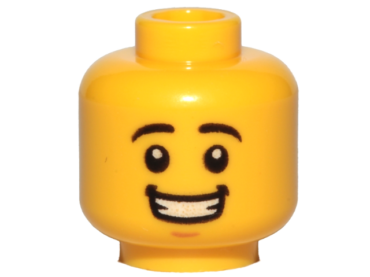 3626pb1569 - Minifigure, Head Black Eyebrows, Medium Nougat Chin Dimple, Open Mouth Smile with Teeth Pattern