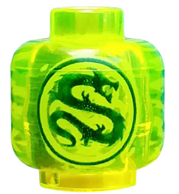 3626pb1660 - Minifigure, Head without Face with Dark Green Dragon in Circle Pattern