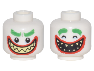 3626pb1744 - Minifigure, Head Dual Sided Bushy Green Eyebrows, Thick Red Lips, Bright Light Yellow Sharp Teeth, Wide Open Mouth Smile, Teeth Together / Teeth Parted Pattern (The Joker)