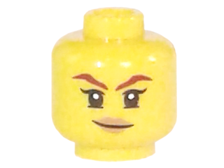3626pb1790 - Minifigure, Head Female Dark Red Eyebrows, Medium Nougat Lips, Lopsided Smile Pattern