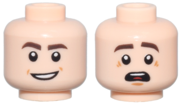 3626pb1794 - Minifigure, Head Dual Sided Dark Brown Eyebrows, Open Mouth Smile / Scared with Top Teeth and Red Tongue Pattern