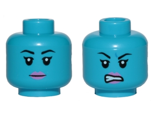 3626pb1858 - Minifigure, Head Dual Sided Alien Female Black Eyebrows and Pink Lips, Neutral / Angry Pattern (SW Aayla Secura)