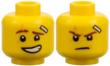 3626pb1889 - Minifigure, Head Dual Sided Reddish Brown Eyebrows, Medium Nougat Scar, Bandage, Lopsided Grin with Teeth / Determined Pattern (Kai)