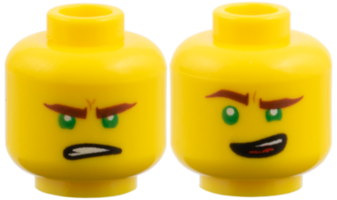 3626pb1890 - Minifigure, Head Dual Sided Reddish Brown Eyebrows, Green Eyes, Lopsided Open Mouth Grin / Gritted Teeth Pattern (Lloyd)