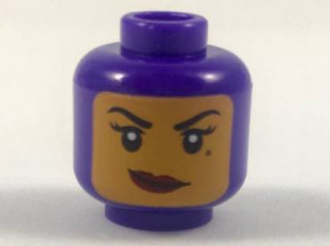 3626pb1982 - Minifigure, Head Female Balaclava with Medium Nougat Face, Black Eyebrows, Eyelashes, Beauty Mark, Dark Red Lips, Smirk Pattern