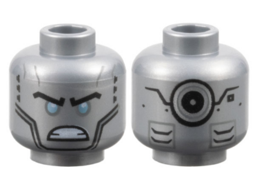3626pb2029 - Minifigure, Head Alien Robot with Black Eyebrows, Metallic Light Blue Eyes, Cheek Lines, Angry Bared Teeth, Vents and Silver Circle on Back Pattern