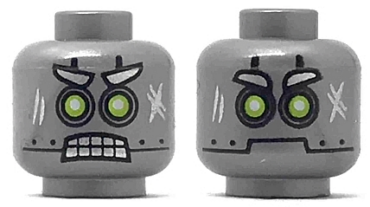 3626pb2035 - Minifigure, Head Dual Sided Alien Robot with Silver Eyebrows, Lime Eyes, Scuff Marks, Angry Bared Teeth / Neutral Pattern