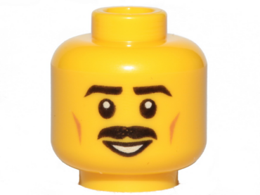 3626pb2054 - Minifigure, Head Moustache Black, Black Eyebrows, Brown Cheek Lines, Smile, White Pupils Pattern
