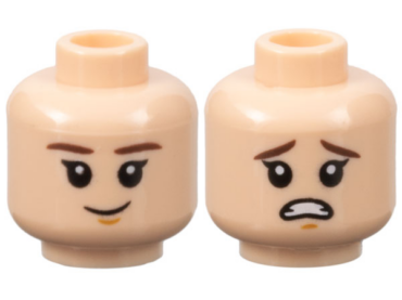 3626pb2169 - Minifigure, Head Dual Sided Child Dark Brown Eyebrows, Medium Nougat Chin Dimple, Grin / Scared Pattern