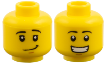 3626pb2308 - Minifigure, Head Dual Sided Black Eyebrows, Medium Nougat Chin Dimple, Lopsided Grin / Open Mouth Smile with Teeth Pattern - Hollow Stud