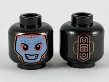 3626pb2468 - Minifigure, Head Balaclava with Bright Light Blue Face with Coral and Dark Azure Highlights Pattern - Hollow Stud