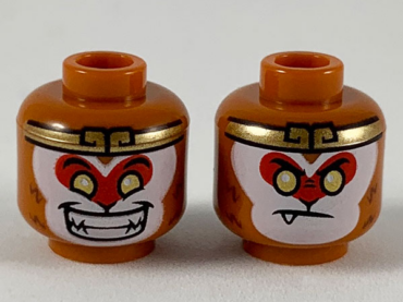 3626pb2476 - Minifigure, Head Dual Sided Gold Headband and Eyes, White Face with Red Around Eyes, Wide Smile / Neutral with One Sharp Tooth Pattern - Hollow Stud