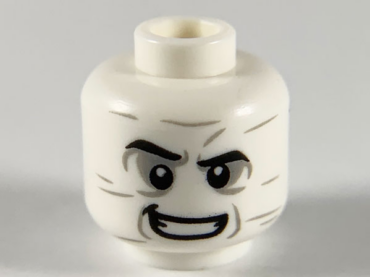 3626pb2506 - Minifigure, Head Black Eyebrows, Light Bluish Gray Wrinkles and Eye Shadow, Lopsided Grin Pattern - Hollow Stud