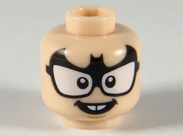 3626pb2509 - Minifigure, Head Large Glasses with Black Bat Frames, 2 White Buck Teeth Pattern - Hollow Stud