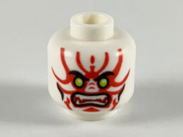 3626pb2560 - Minifigure, Head Alien with Lime Eyes, White Fangs, Red Simpler Face Decorations and Black Mouth and Cheek Lines Pattern - Hollow Stud
