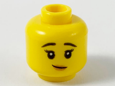 3626pb2600 - Minifigure, Head Female Black Raised Eyebrows, Lopsided Smile with Peach Lips Pattern - Hollow Stud