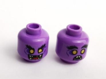 3626pb2631 - Minifigure, Head Dual Sided Alien with Cheek Lines, Raised Black Eyebrow, Teeth, Angry / Scared Pattern - Hollow Stud
