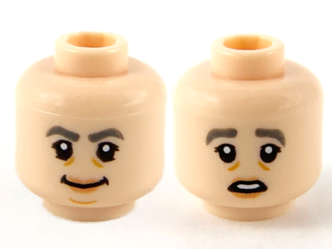 3626pb2674 - Minifigure, Head Dual Sided Female, Dark Bluish Gray Eyebrows, Peach Lips, Grin / Scared Pattern - Hollow Stud