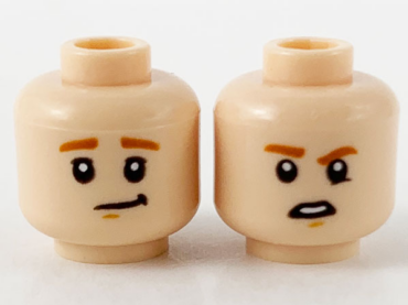 3626pb2684 - Minifigure, Head Dual Sided Child Dark Orange Eyebrows, Lopsided Smirk / Confused with Raised Right Eyebrow Pattern - Hollow Stud