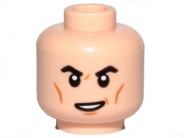 3626pb2707 - Minifigure, Head Black Eyebrows, Medium Nougat Cheek Lines, Lopsided Open Mouth Pattern - Hollow Stud