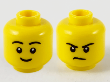 3626pb2748 - Minifigure, Head Dual Sided Black Eyebrows, Grin / Frown Pattern - Hollow Stud