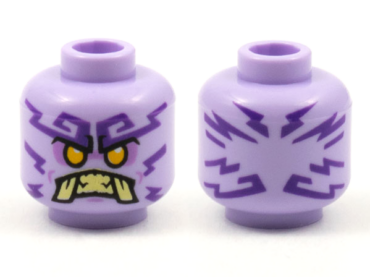 3626pb2768 - Minifigure, Head Alien Ninjago Islander with Dark Purple Tattoos, Bright Light Orange Eyes, Medium Lavender Eye Shadow, Tan Teeth and Tusks Pattern - Hollow Stud
