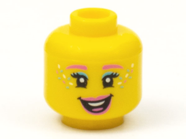 3626pb2777 - Minifigure, Head Female Dark Pink Eyebrows and Lips, Medium Azure Eye Shadow and Sprinkles Pattern - Hollow Stud