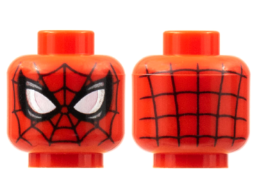 3626pb2870 - Minifigure, Head Alien with Spider-Man Black Webbing, Large White Eyes with Silver Edges and Black and Dark Silver Borders Pattern - Hollow Stud
