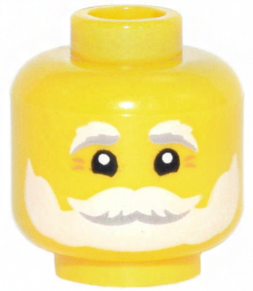 3626pb2914 - Minifigure, Head White and Light Bluish Gray Bushy Eyebrows, Beard, and Moustache, Laugh Lines Pattern - Hollow Stud