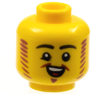 3626pb2939 - Minifigure, Head Black Eyebrows, Reddish Brown Mutton Chops and Van Dyke Beard, Open Smile Pattern - Hollow Stud
