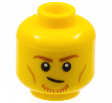 3626pb2941 - Minifigure, Head Dark Orange Eyebrows and Chin Whiskers, Medium Nougat Cheek Lines Pattern - Hollow Stud