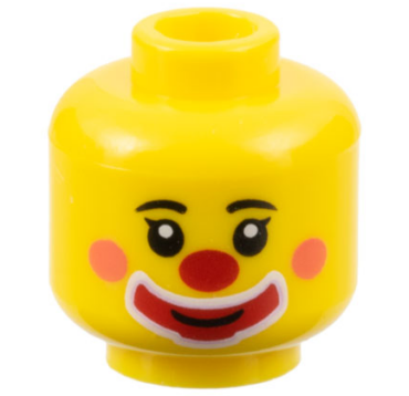 3626pb3199 - Minifigure, Head Clown Black Eyebrows, Coral Cheeks, Red Nose and Large Mouth Makeup Pattern - Hollow Stud (BAM)