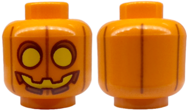 3626pb3268 - Minifigure, Head Pumpkin Jack O' Lantern with Yellow Eyes and Mouth and Dark Orange Vertical Lines Pattern - Hollow Stud