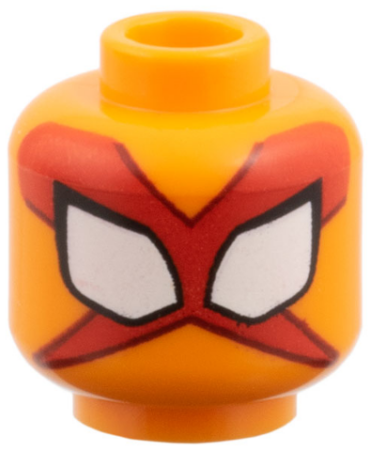 3626pb3955 - Minifigure, Head Alien Large White Eyes with Black Borders, Red X-Shaped Mask with Dark Red Trim Pattern