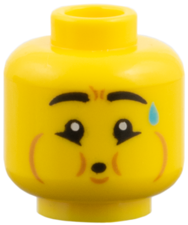 3626pb4136 - Minifigure, Head Black Eyebrows, Medium Azure Sweat Drop, Medium Nougat Puffed Cheeks, Puckered Mouth Pattern