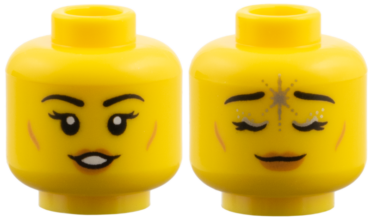 3626pb4143 - Minifigure, Head Dual Sided Female, Medium Nougat Cheek Lines and Lips, Smile / Eyes Closed with Silver Forehead Star and Eyelids Pattern