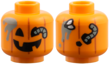 3626pb4145 - Minifigure, Head Pumpkin Jack O' Lantern, Light Bluish Gray Splotch and Worm, Fly Pattern