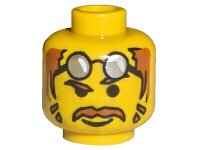 3626px32 - Minifigure, Head Brown Eyebrows, Hair, Moustache, and Sideburns, Glasses with Silver Lenses on Forehead, Smile Pattern