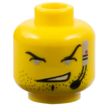 3626px51 - Minifigure, Head Male Black Eyebrows, Eyelids, Chin Dimple, and Stubble, Light Gray Eyes, Lopsided Open Mouth Smile, Headset with Microphone Pattern